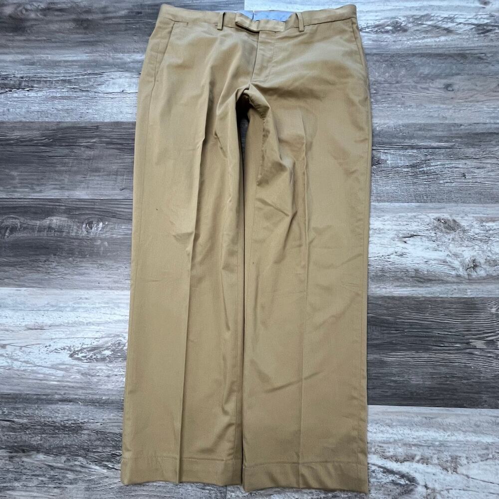 Polo Ralph Lauren Tan Mens‎ 34x28 Stretch Straight Fit Flat Front Slacks Pants